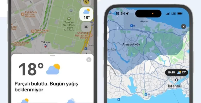 Yandex Maps’e gerçek zamanlı hava durumu tahminleri geldi